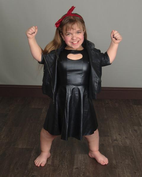 Lacie Mae in a black dress